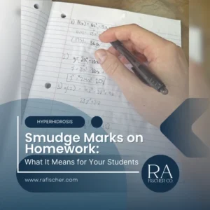 Blog cover image for blog article "Smudge Marks on Homework: What It Means for Your Students" | Learn how smudge marks on homework could signal hyperhidrosis in students. Discover the symptoms, impact, and effective treatment options like iontophoresis.