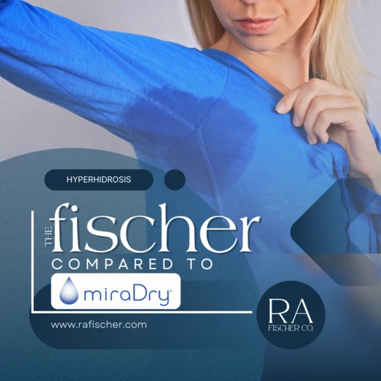 Blog cover image for blog article "The Fischer vs. miraDry: Choosing the Best Hyperhidrosis Solution" | Compare Fischer vs miraDry to find the best hyperhidrosis treatment. Discover why The Fischer is a safer, affordable, and more versatile option for managing excessive sweating.