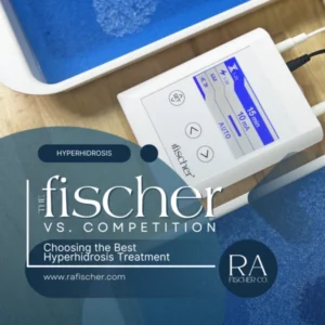 Blog cover image for blog article "The Fischer vs. Competition | Hyperhidrosis Solutions Compared" | Compare The Fischer iontophoresis device with other hyperhidrosis solutions, from prescription medications to surgery. Discover why The Fischer is the safest, most effective choice.