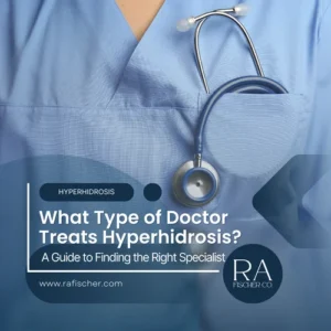 Blog cover image for blog article "What Type of Doctor Treats Hyperhidrosis? A Guide to Finding the Right Specialist" | Learn which doctor treats hyperhidrosis. From dermatologists to family doctors, explore specialists who recommend The Fischer iontophoresis device for lasting relief