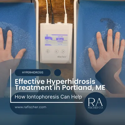 Hyperhidrosis Treatment in Portland, Maine. Image of The Fischer iontophoresis treatment for effective hyperhidrosis in Portland, Maine USA. Blog post cover image #2