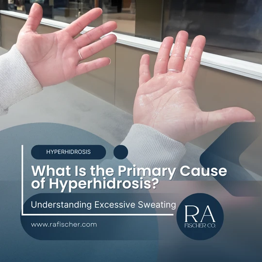 Blog cover image for blog article "What Is the Primary Cause of Hyperhidrosis? Understanding Excessive Sweating" | Discover the primary cause of hyperhidrosis. Learn how overactive sweat glands lead to excessive sweating and explore effective treatments like The Fischer device.